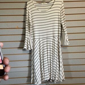 Copper Key XL Dress White Black Striped Bell Sleeve Swing Knit Casual‎